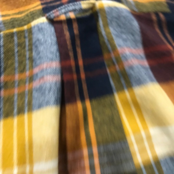 Men’s Plaid Flannel Button-Up Shirt – Yellow Brown Navy Check, Soft Brushed Cott - Picture 14 of 14